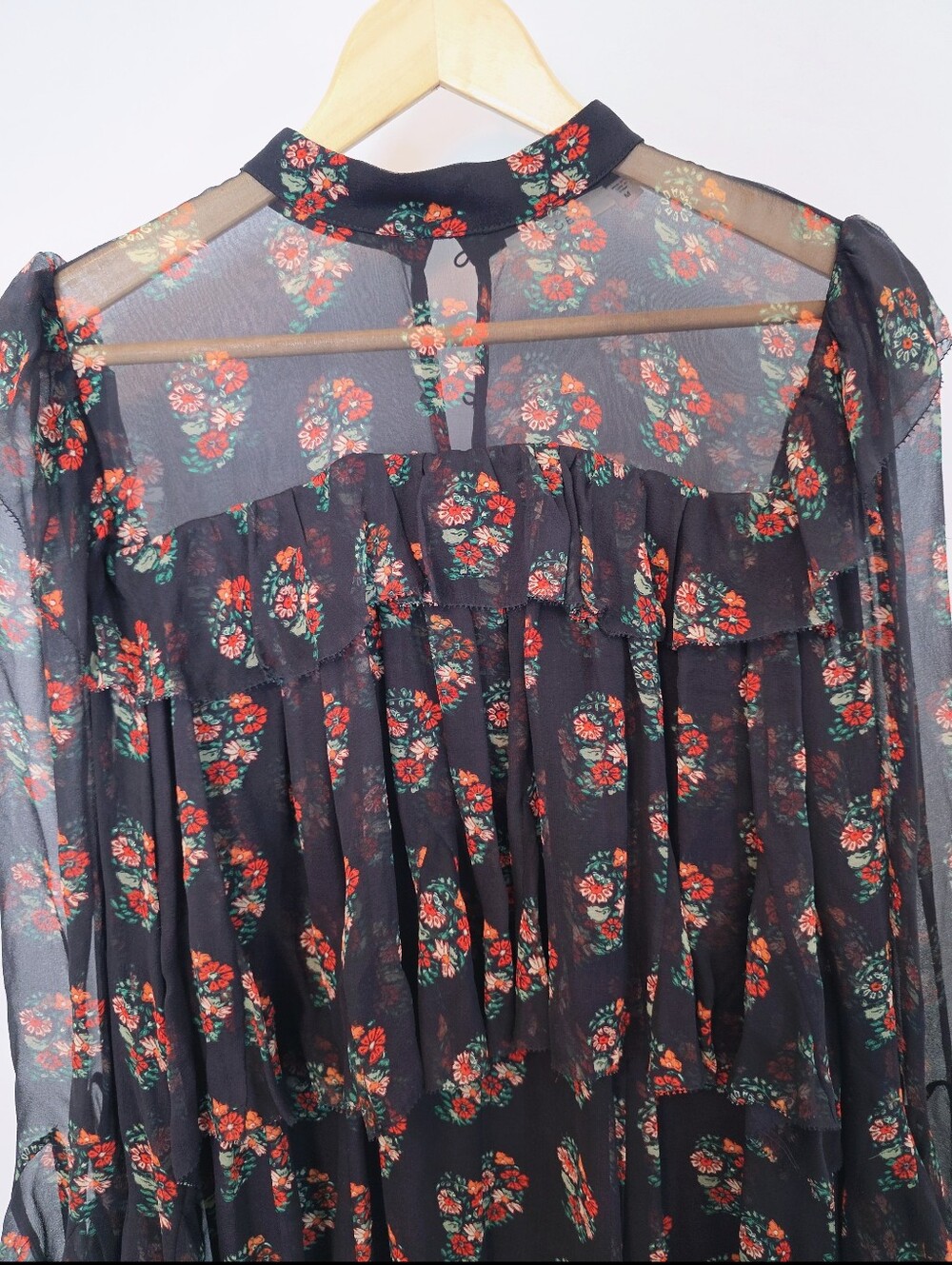 Doen Alette Romantic 100% Silk Sheer Dress In Paisley Floral Black Size Medium - Picture 7 of 14
